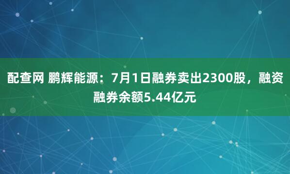 配查网 鹏辉能源：7月1日融券卖出2300股，融资融券余额5.44亿元
